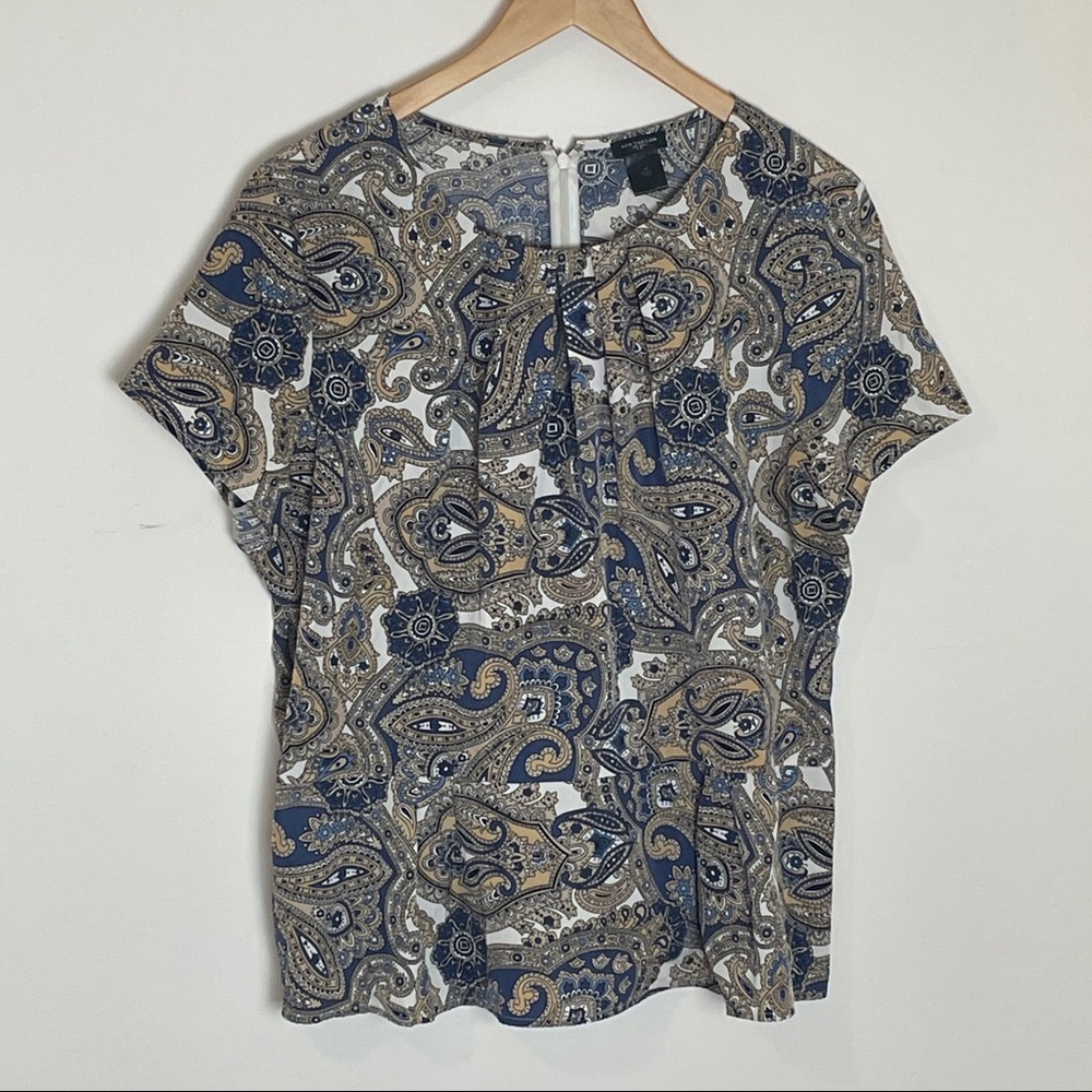 Ann Taylor Paisley Navy Peplum Blouse Size 16